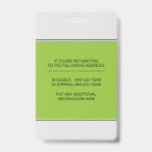 医療従事者のidライムグリーン写真テンプレート バッジ (裏面)