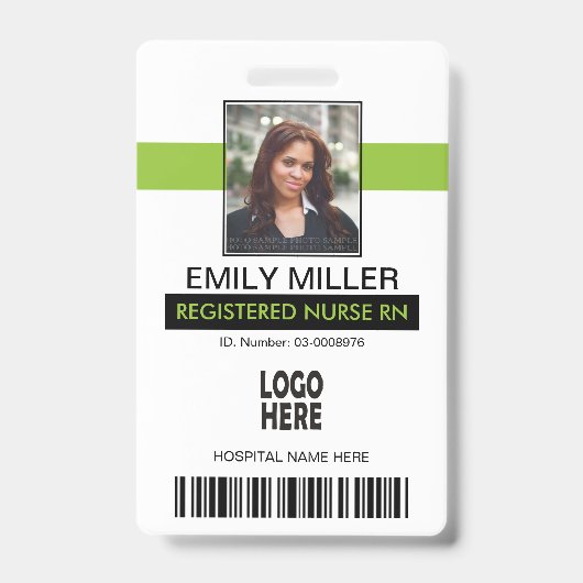 医療従事者のidライムグリーン写真テンプレート バッジ (正面)