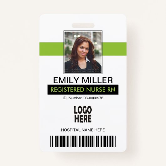 医療従事者のidライムグリーン写真テンプレート バッジ (正面)