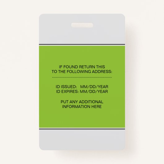 医療従事者のidライムグリーン写真テンプレート バッジ (裏面)