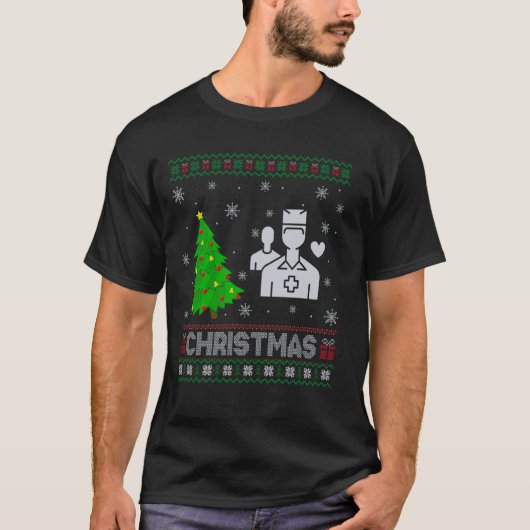 医療従事者クリスマスツリー照明醜いクリスマス Tシャツ (正面)