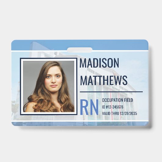 医療従事者ID – カスタマイズ可能な病院写真 バッジ (表面)