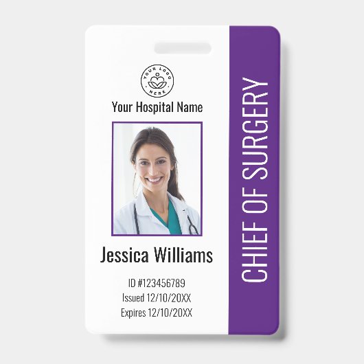医療従業パーソナライズされた員の写真ID紫 バッジ (正面)