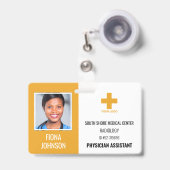 医療従業パーソナライズされた員ロゴの写真ID バッジ (正面(伸縮クリップ))