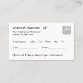 医療心理学者オフィスのアポイントメントアラーム 予約カード (正面)