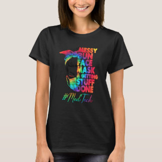 医療技術者乱雑Bun顔マスクと取得 Tシャツ