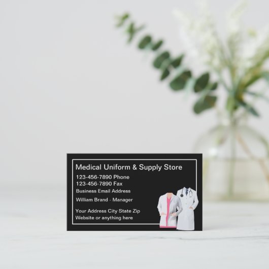 医療服・用品店 名刺 (スタンド正面)