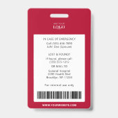 医療機関の緊急治療室ナース写真ID バッジ (裏面)