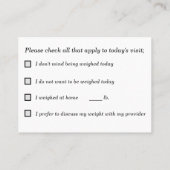 医療機関用の患者計量オプションカード 名刺 (裏面)