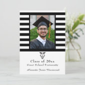 医療気に白黒ストライプ卒業 案内状 (スタンド正面)