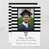 医療気に白黒ストライプ卒業 案内状 (正面/裏面)