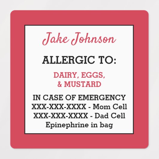 医療注意子アレルギー警告学校の保育園 ラベル (デザイン1)