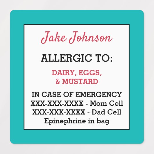 医療注意子アレルギー警告学校の保育園 ラベル (デザイン2)