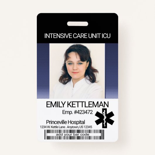 医療現場の写真バッジ – ダークブルー バッジ (正面)