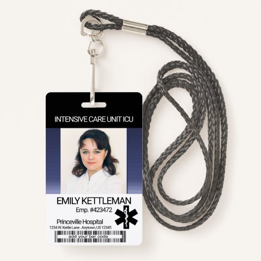医療現場の写真バッジ – ダークブルー バッジ (正面ランヤード)