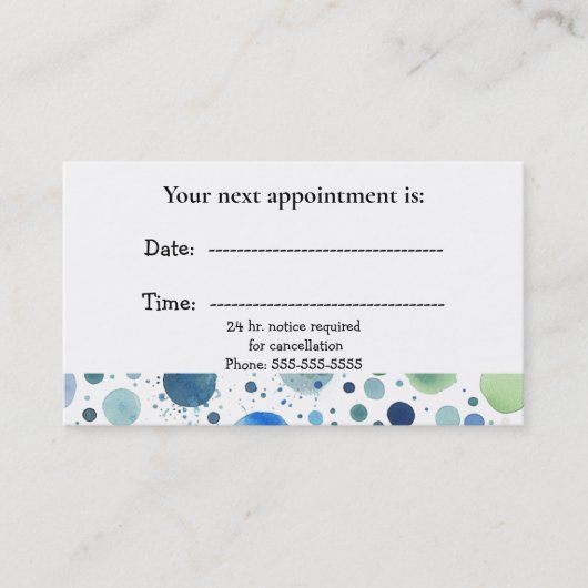 医療用アポイントメントカード水色ドット 予約カード (正面)