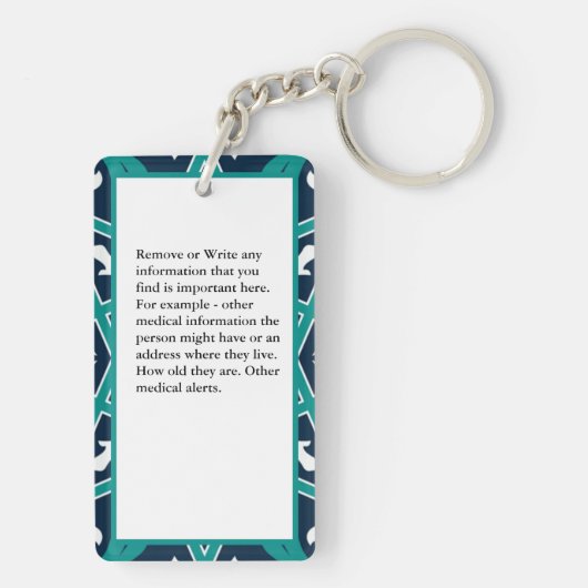 医療用アレルギー緊急警報ID連絡カスタム キーホルダー (裏面)