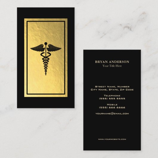 医療用カデュース記号金フェイク箔 名刺 (正面/裏面)