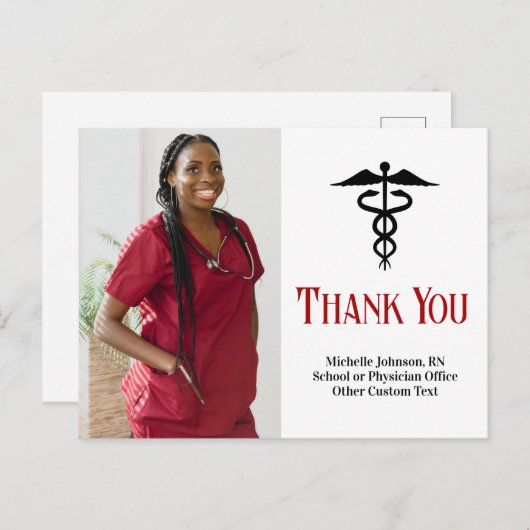 医療用カドゥケウス カスタム医師または看護師の写真 ポストカード (正面/裏面)