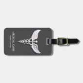 医療用カドゥセウスきれいな白の詳細な暖かい灰色 ラゲッジタグ (正面横)