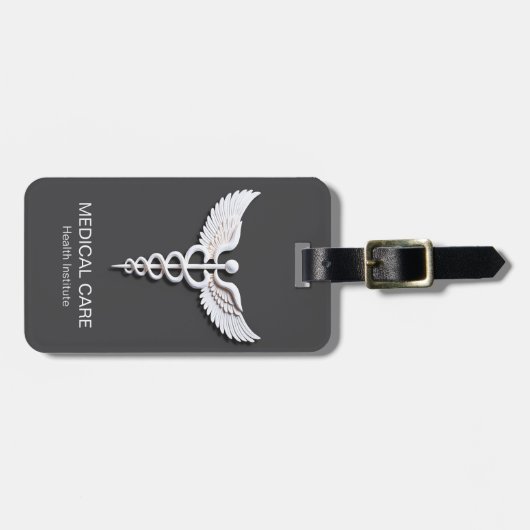 医療用カドゥセウスきれいな白の詳細な暖かい灰色 ラゲッジタグ (正面横)