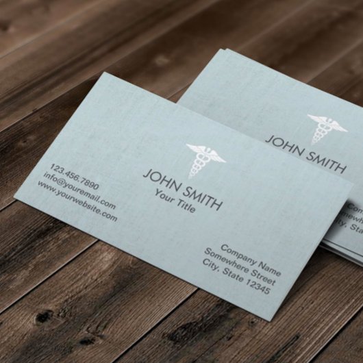 医療用カドゥセウスフェイクシンボルリネン淡い青 名刺