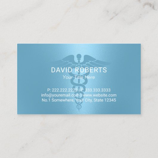 医療用カドゥセウスモダン記号ライトブルー 名刺 (裏面)