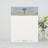 医療用カドゥセウス光ブルーフェイクゴールドフォイルストライプズ レターヘッド (スタンド正面)