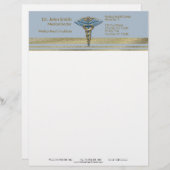 医療用カドゥセウス光ブルーフェイクゴールドフォイルストライプズ レターヘッド (正面/裏面)