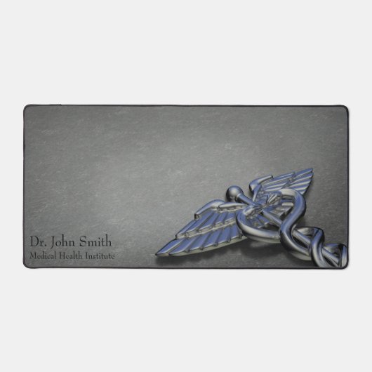 医療用カドゥセウス記号シルバークロームプロフェッショナル デスクマット (正面)