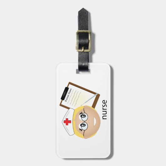 医療用クリップボードと温度計を使用したナース ラゲッジタグ (正面縦)