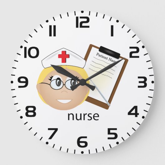医療用クリップボードと温度計を使用したナース ラージ壁時計 (正面)