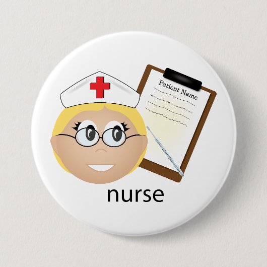 医療用クリップボードと温度計を使用したナース 缶バッジ (正面)