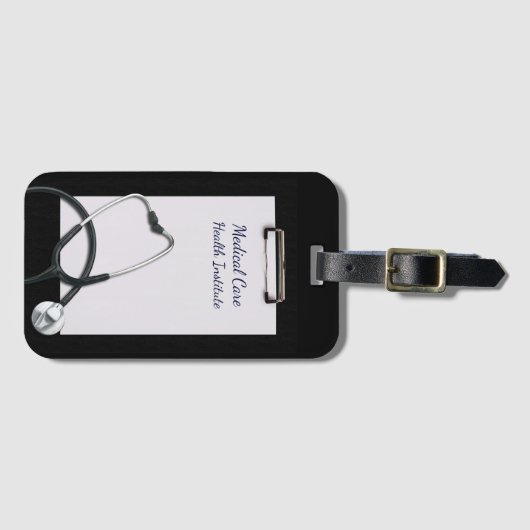 医療用クリップボードブラックと聴診器 ラゲッジタグ (正面横)