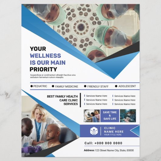 医療用クリニックサービスフライヤーテンプレート (正面)