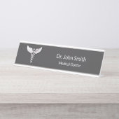 医療用クリーンホワイト詳細なカドゥセウス炭疽菌 デスクネームプレート (正面)