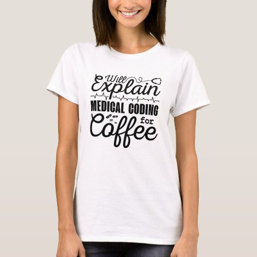 医療用コーダ医療符号化コーヒーコーディングICD Tシャツ (正面)