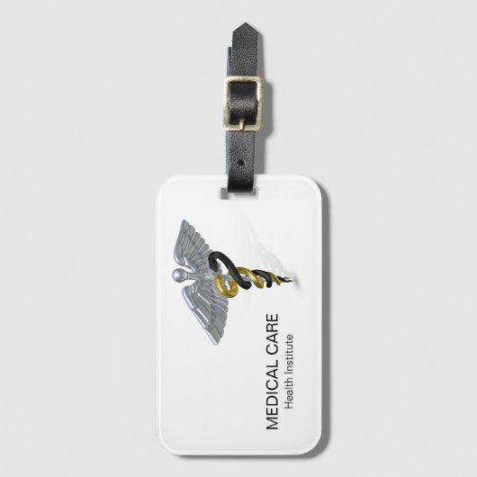 医療用シルバーカドゥセウス黒金ゴールド – 荷物札 ラゲッジタグ (正面縦)