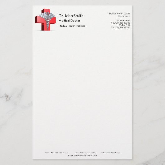 医療用シルバー3Dケドゥセウス十字架 赤 便箋 (正面)