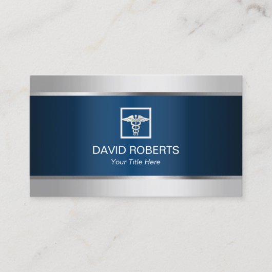 医療用シルバ縁どーネエレガントビーブルーメタリック 名刺 (正面)