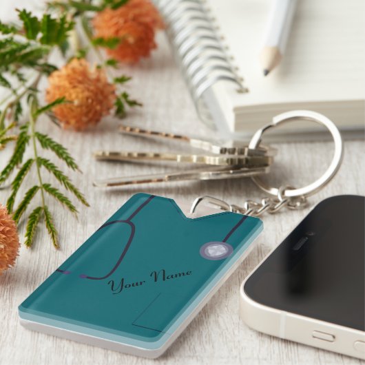 医療用スクラブナースティール(緑がかった色)カスタムアクリル キーホルダー (正面右)