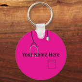 医療用スクラブナースホットピンクボタンキーチェーン キーホルダー (正面)