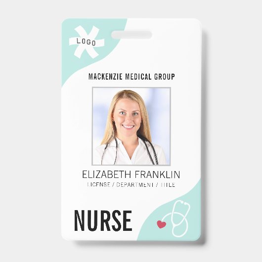 医療用ステソスコープ編集可能ミントグリーンナース バッジ (正面)