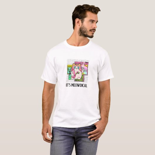 医療用ストナーおもしろい猫かわいいVAPORWAVE W Tシャツ (正面フル)
