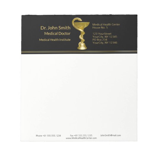 医療用スネーククラシーボウル衛生金ゴールドカドゥセウス ノートパッド (正面)