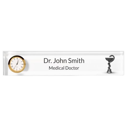 医療用スネークブラックボウル衛生派ホワイトカドゥセウス デスクネームプレート (正面)
