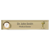 医療用スネークベージュボウル衛生的金ゴールドカドゥセウス デスクネームプレート (正面)