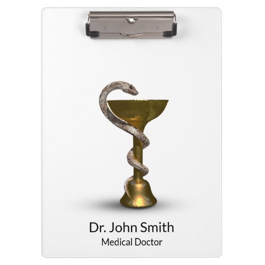医療用スネークボウル衛生方白カドゥセウス青銅 クリップボード (正面)