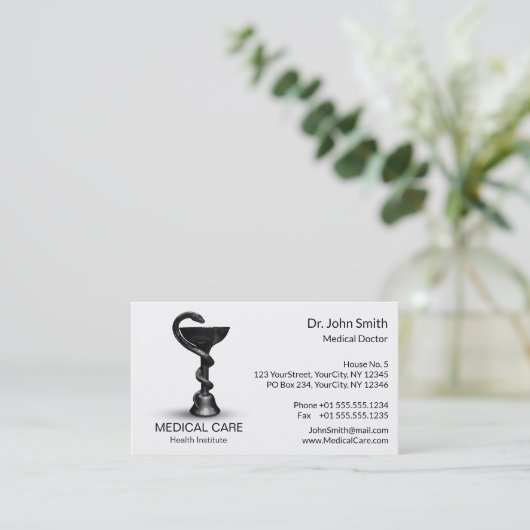 医療用スネークボウル衛生方白色ブラックカドゥセウス 名刺 (スタンド正面)