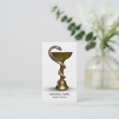 医療用スネークボウル衛生方青銅製ホワイトカドゥセウス 名刺 (スタンド正面)